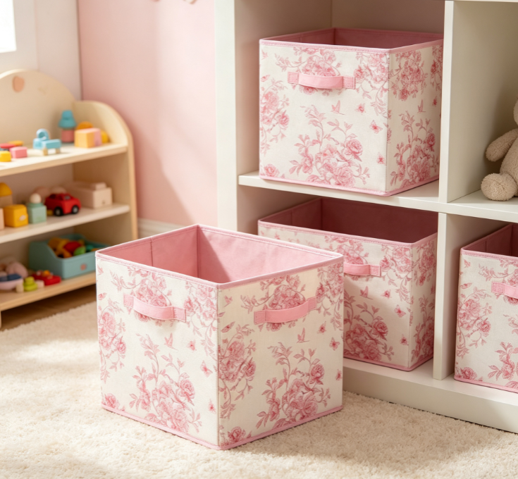 Collapsible Fabric Storage Box with Vintage Floral Pattern (with Handles) - Image 2