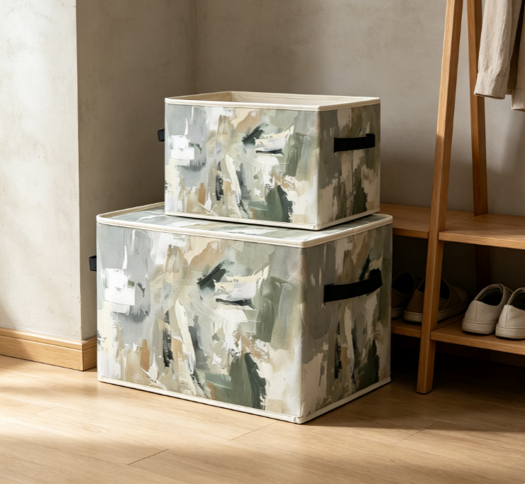 Abstract Oil Painting Print Foldable Fabric Storage Box – Open-Top Organizer with Handles - Image 2