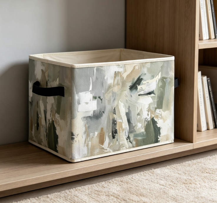 Abstract Oil Painting Print Foldable Fabric Storage Box – Open-Top Organizer with Handles