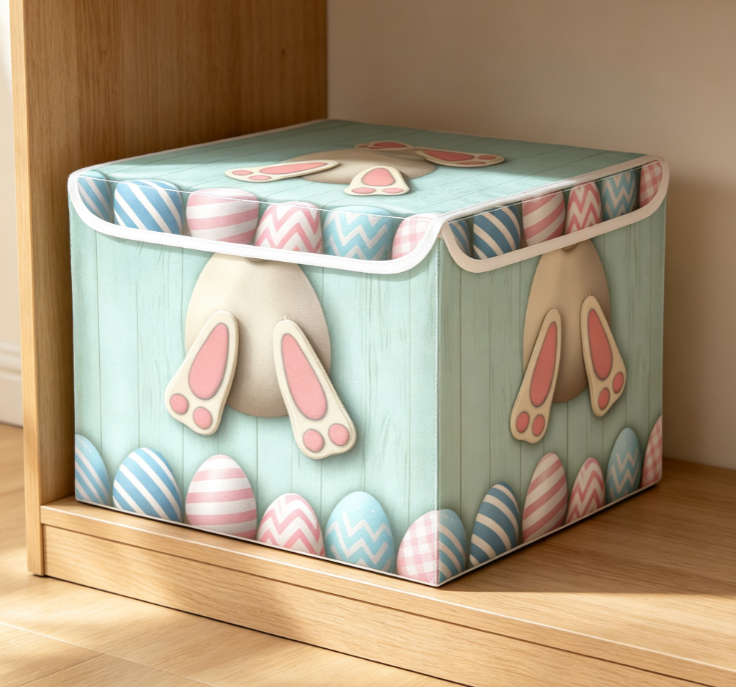 Cute Easter Bunny & Colorful Egg Print Collapsible Fabric Storage Box with Lid