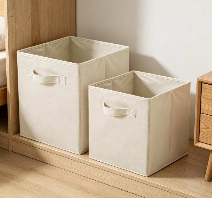 Solid-Color Foldable Fabric Cube Storage Box – Open-Top Organizer for Wardrobe Cubbies