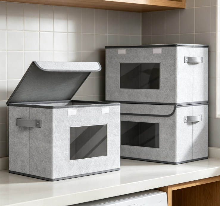Foldable Fabric Storage Box with Lid and Clear Window – Stackable Home Organizer - Image 2