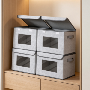 Foldable Fabric Storage Box with Lid and Clear Window – Stackable Home Organizer
