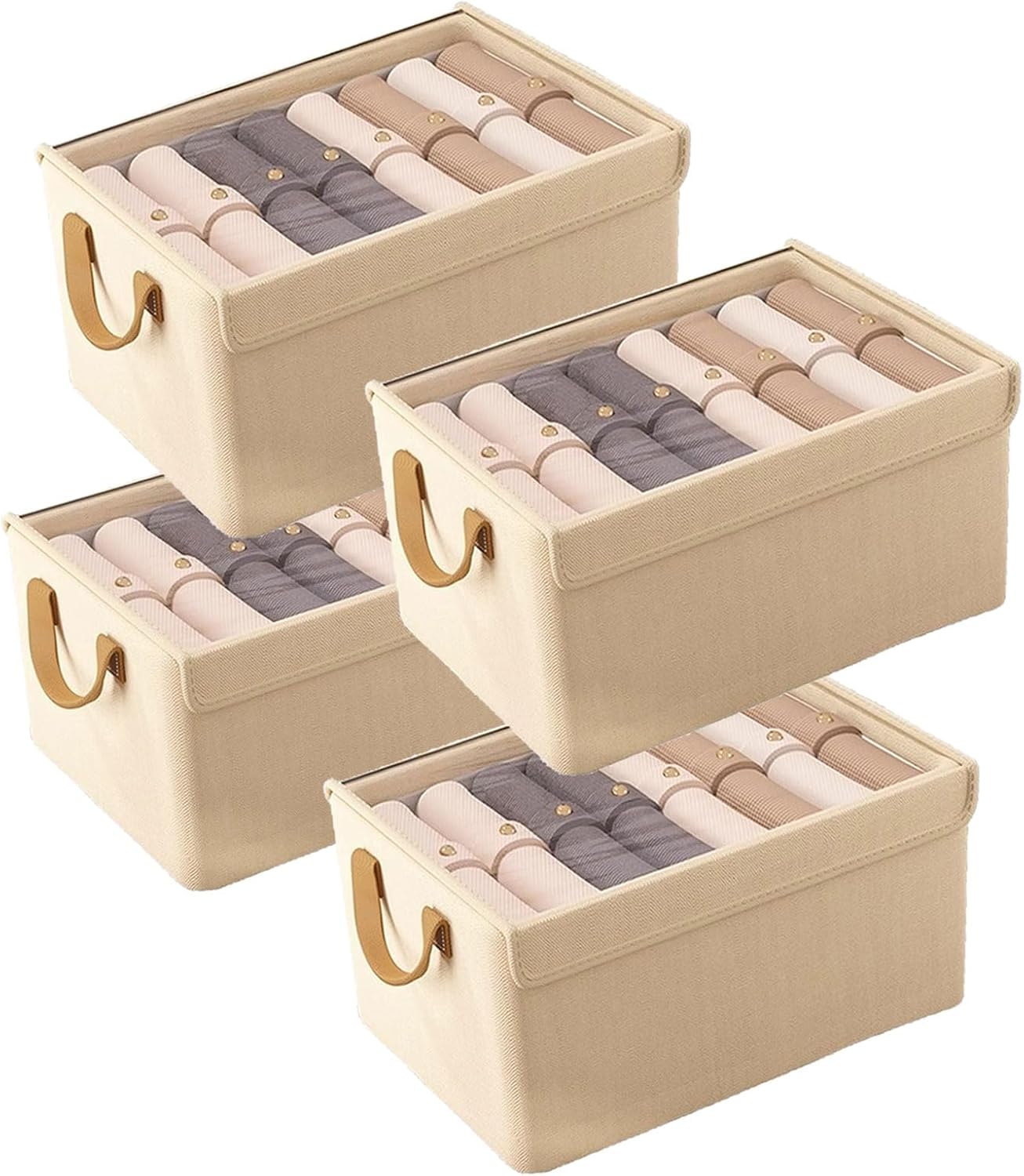 4-Piece Set of Collapsible Storage Boxes with Lids (Beige)