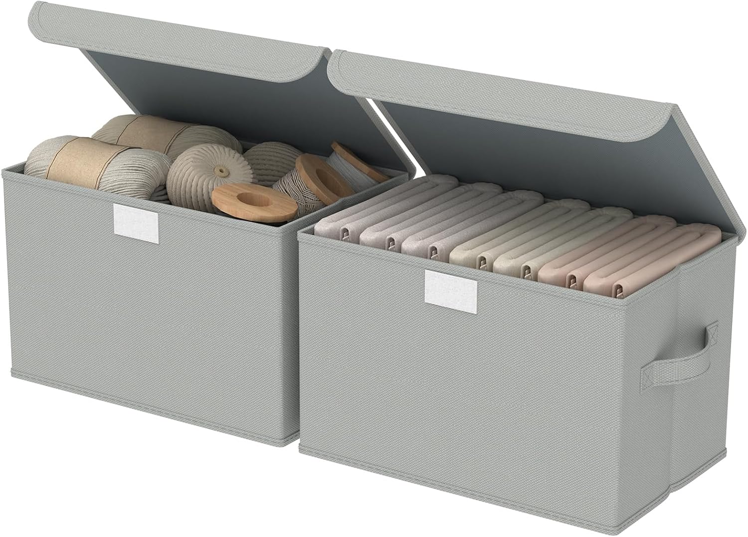 Fabric Storage Box with Lid (Grey, Set of 2)
