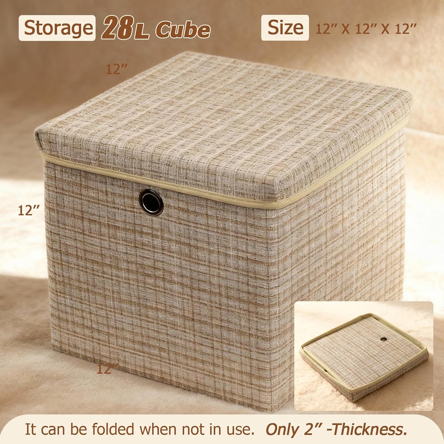 Collapsible Fabric Storage Box with Lid (Set of 2) - Image 2