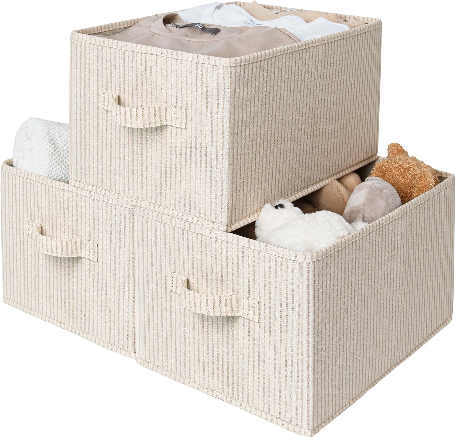 Shelf Storage Bins (Beige Stripe, 3-Piece Set)
