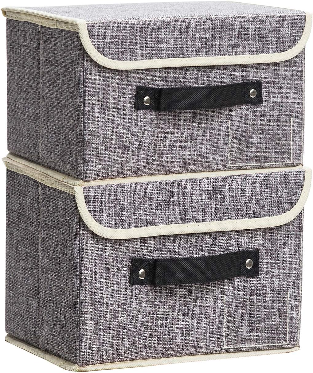 Small Linen-Look Fabric Storage Box with Lid (Set of 2)